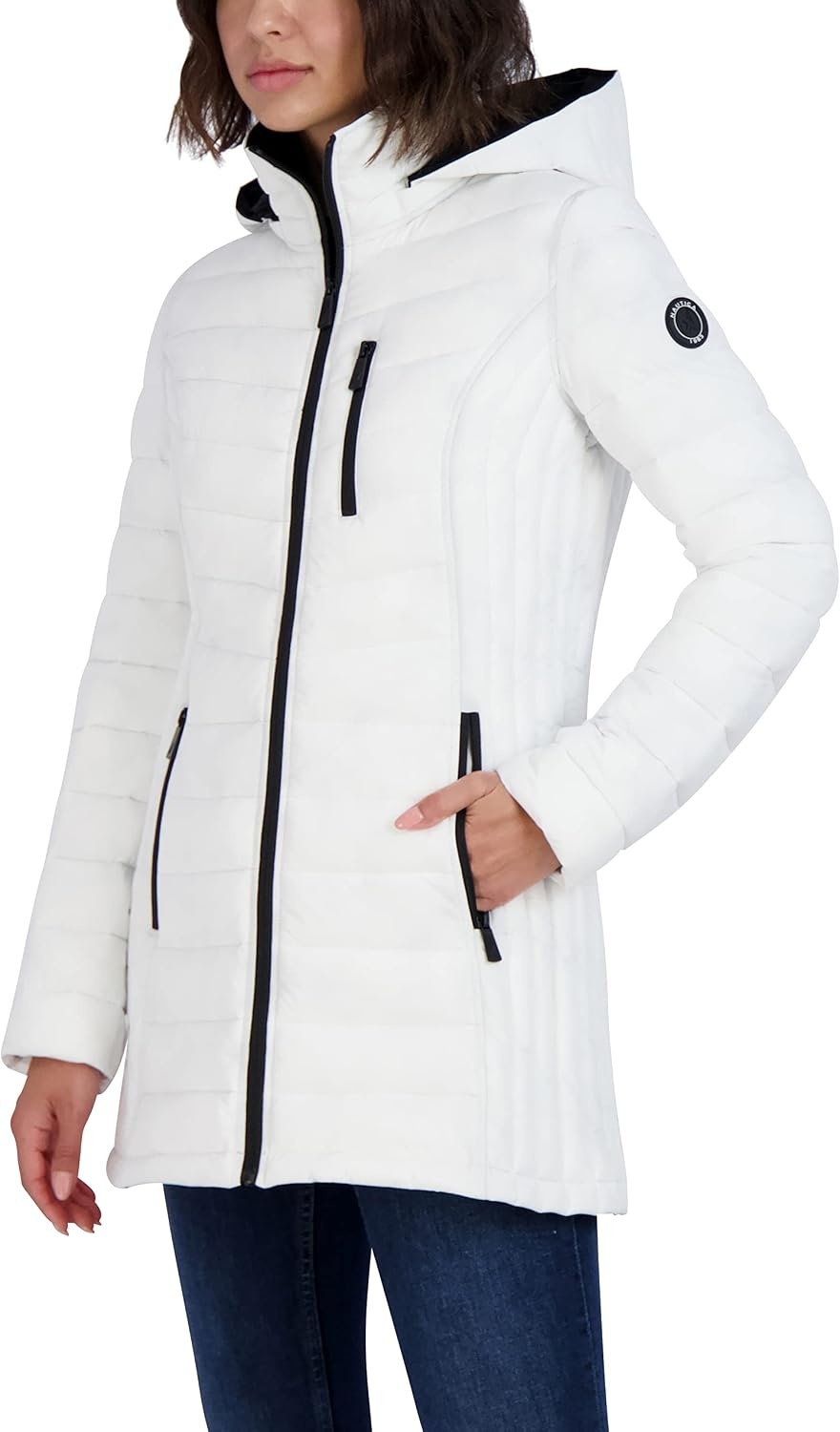 image:imageNautica Womens Stretch Puffer Jacket Midweight Quilted Coat Detachable HoodWhite
