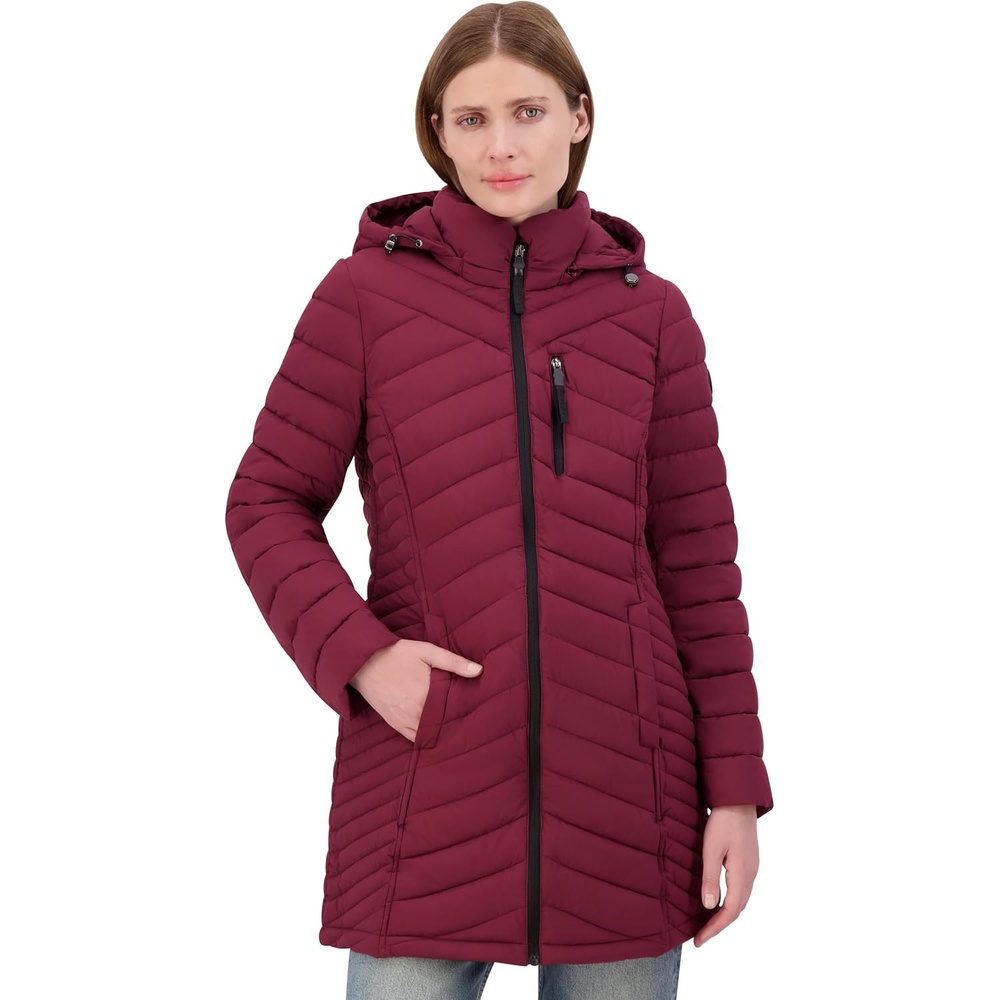 image:imageNautica Womens Stretch Puffer Jacket Midweight Quilted Coat Detachable HoodCayenne