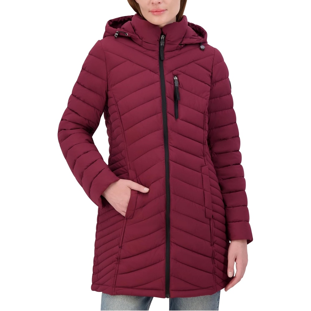 image:imageNautica Womens Stretch Puffer Jacket Midweight Quilted Coat Detachable HoodSpices