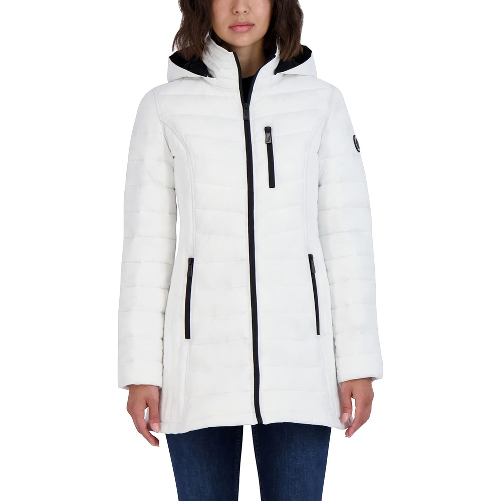 image:imageNautica Womens Stretch Puffer Jacket Midweight Quilted Coat Detachable HoodWhite