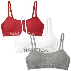 Nautica Girls Training Bra – 3 Pack/6 Pack Seamless Padded Bralette Underwear for Girls with Removable Pads (Sizes: S-XL)(Heather Grey/White/Cayenne Rose-3pk)