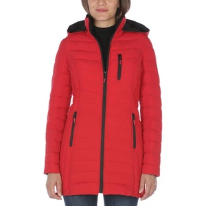 Nautica Women’s Stretch Puffer Jacket – Midweight Quilted Coat Detachable Hood(Nautica Red)