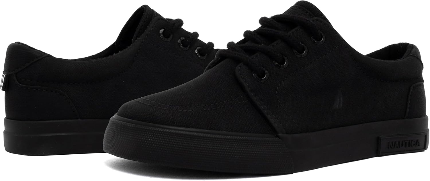 image:imageNautica Kids Boys LaceUp Fashion Sneakers LowTop Dress Shoes for Youth Big KidLittle KidBlack Mono Berrian