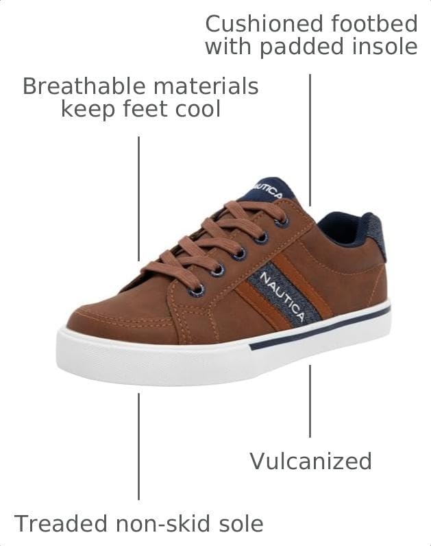 image:imageNautica Kids Boys LaceUp Fashion Sneakers LowTop Dress Shoes for Youth Big KidLittle KidTan Adish