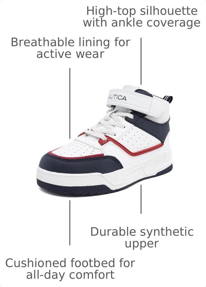 image:imageNautica Kids Boys and Girls High Top Shoe Casual Fashion Basketball Boot Sneakers Big KidLittle Kid Sizes HorizonAmericanahazen