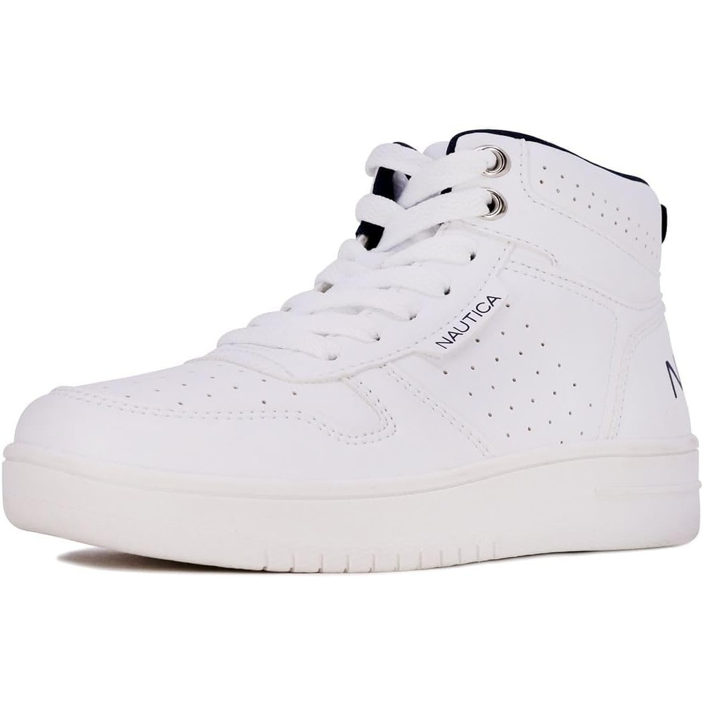 image:imageNautica Kids Boys and Girls High Top Shoe Casual Fashion Basketball Boot Sneakers Big KidLittle Kid Sizes HorizonWhite Mono
