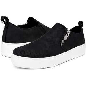Nautica Women’s Slip-On Fashion Sneakers with Side Zipper – Comfortable Low-Top Walking Shoes for Casual Everyday Wear(Black)
