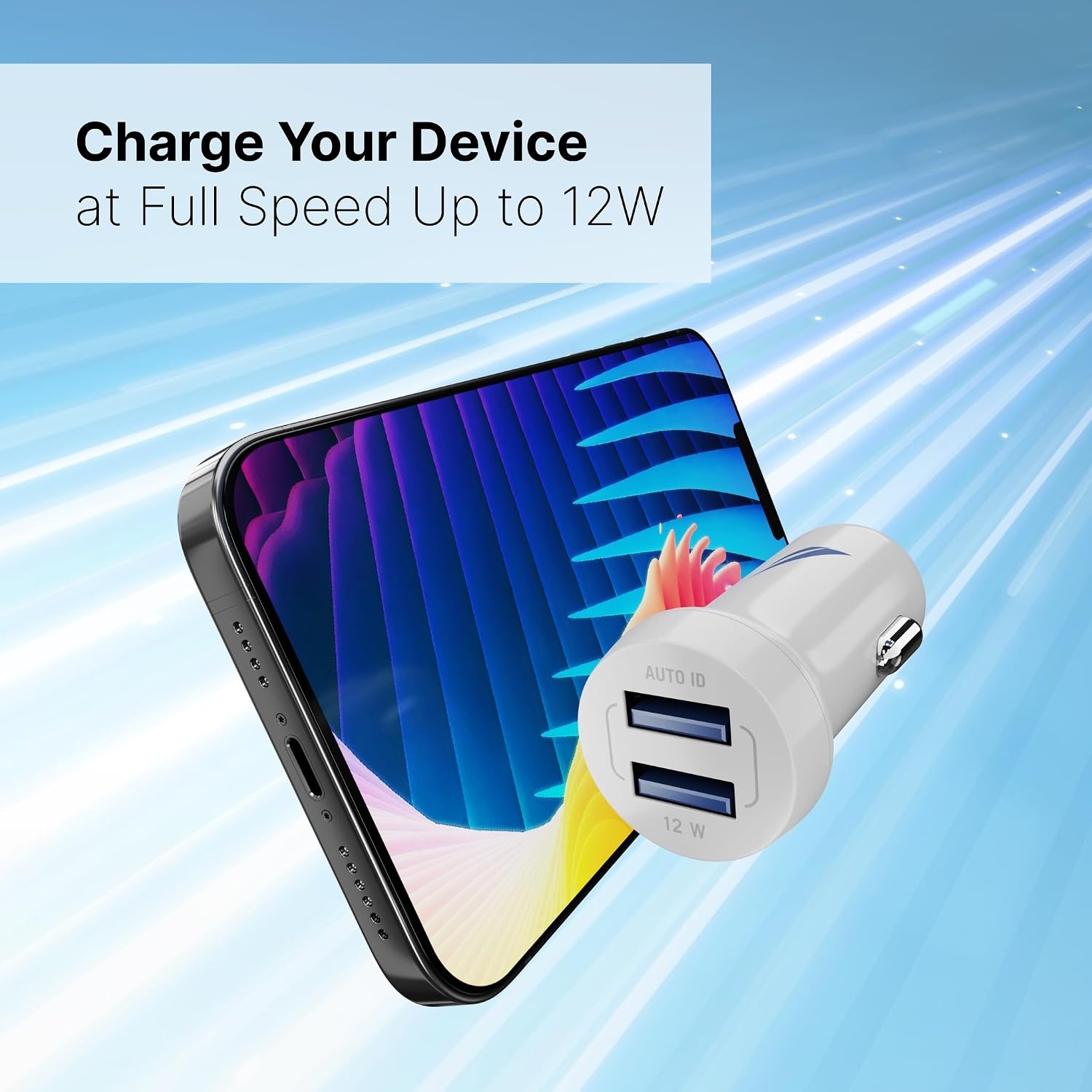 image:imageNautica Dual Port Car Charger 12W Output 2X USBA Port Quick Charge Compatible with iPhone Android Phones Tablets Powerbanks WhiteWhite
