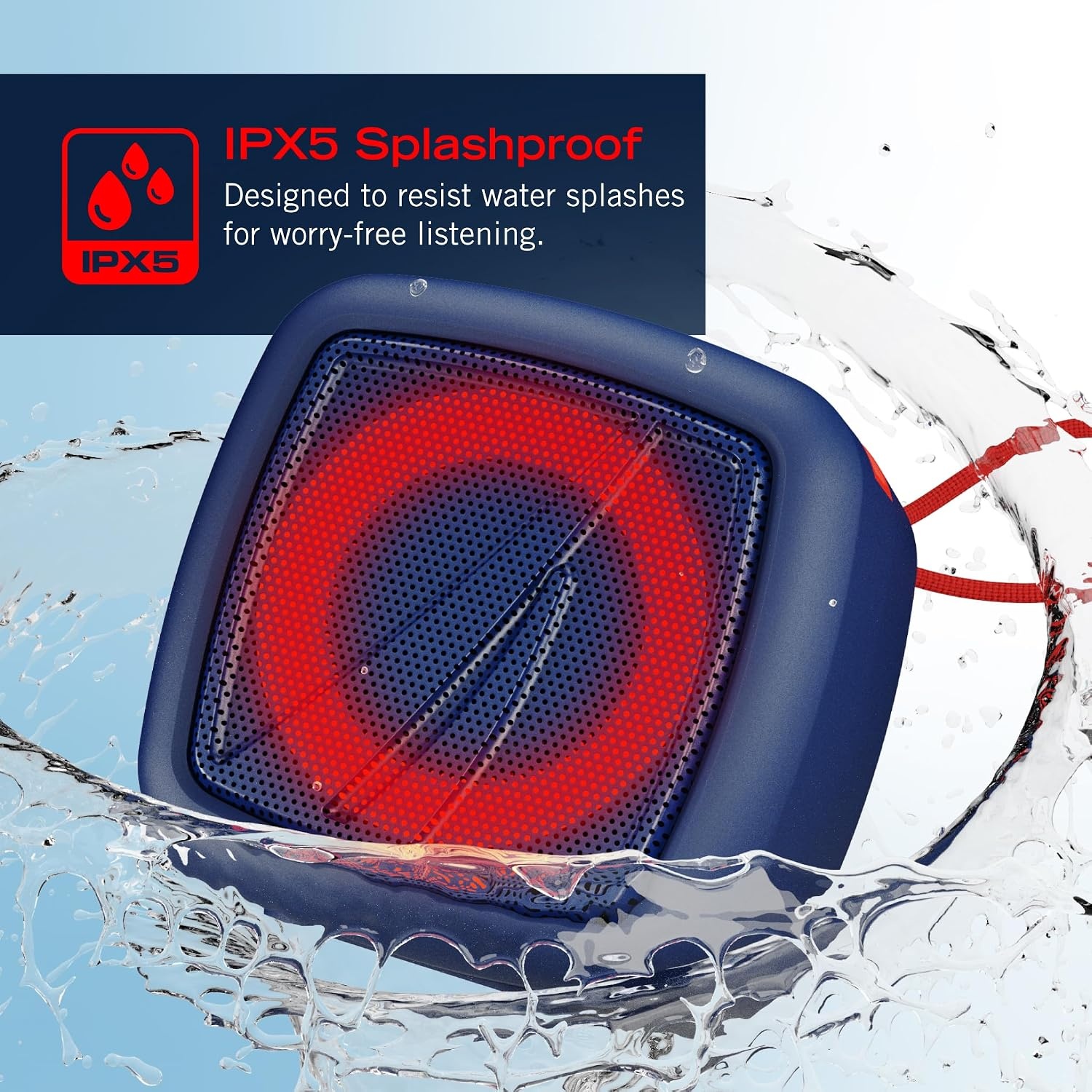 image:imageNautica Portable Bluetooth Speaker Wireless IPX5 Splashproof Integrated Phone Holder 15 Hours Playtime Dynamic Led Lights TWS Pairing Pure Bass for Home Outdoor Navy RedNavy Red