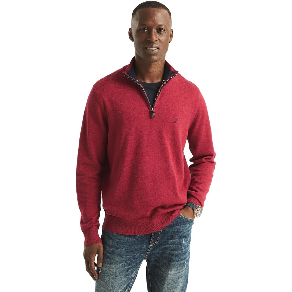 image:imageNautica Mens Navtech QuarterZip SweaterAutumn Berry