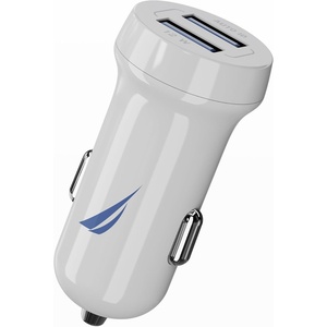 Nautica Dual Port Car Charger, 12W Output, 2X USB-A Port, Quick Charge, Compatible with iPhone, Android Phones, Tablets, Powerbanks (White)(White)