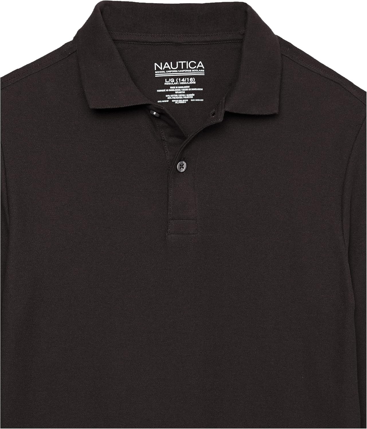 image:imageNautica Boys School Uniform Long Sleeve Polo Shirt Button Closure Comfortable Breathable FabricBlack