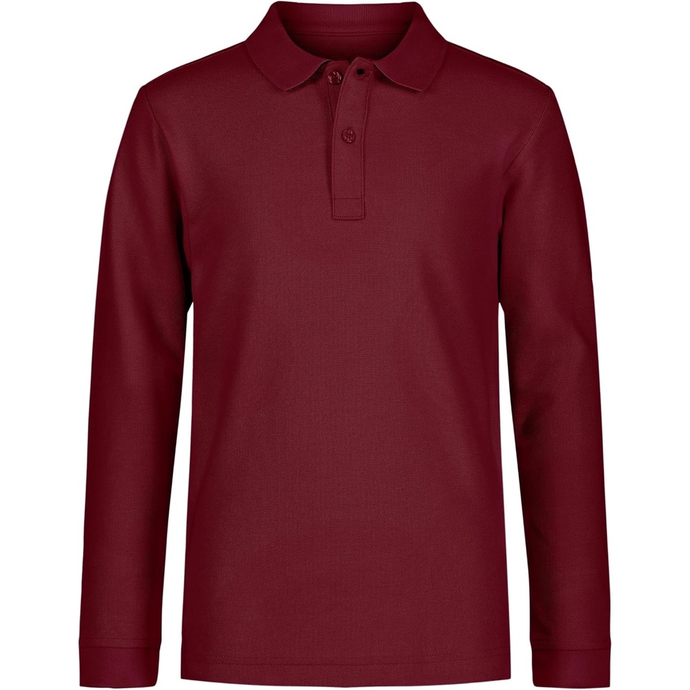 image:imageNautica Boys School Uniform Long Sleeve Polo Shirt Button Closure Comfortable Breathable FabricBurgundy