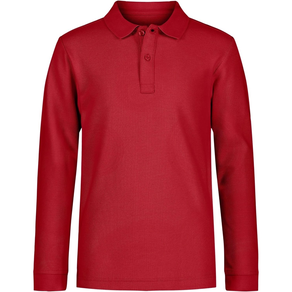 image:imageNautica Boys School Uniform Long Sleeve Polo Shirt Button Closure Comfortable Breathable FabricRed