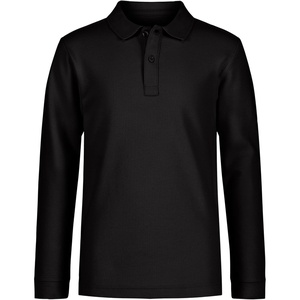 Nautica Boys’ School Uniform Long Sleeve Polo Shirt, Button Closure, Comfortable, Breathable Fabric(Black)