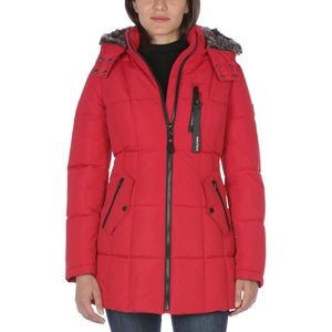 Nautica Women’s Heavyweight Puffer Jacket With Faux Fur Lined Hood(Deep Red)