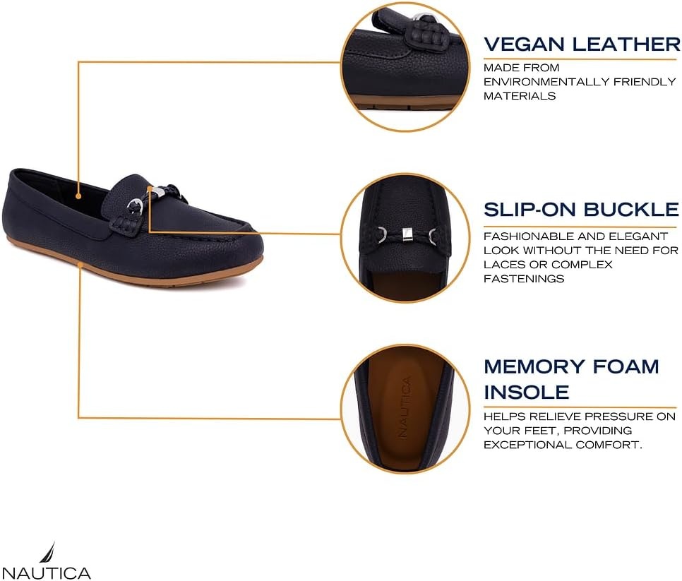 image:imageNautica Woman Flat Loafers Designer Vegan Leather Penny Shoes Slip On Soft Durable and Flexible Luxury Resistant Feel Lightweight amp Comfortable Memory Foam Everyday MoccasinsBlacknelms