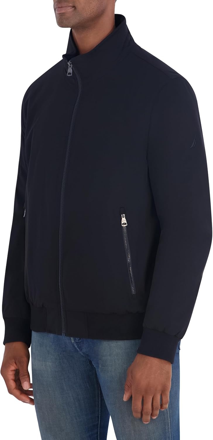image:imageNautica Mens Fleece Lined Bomber Jacket Water Resistant Zip Front Casual CoatBlack