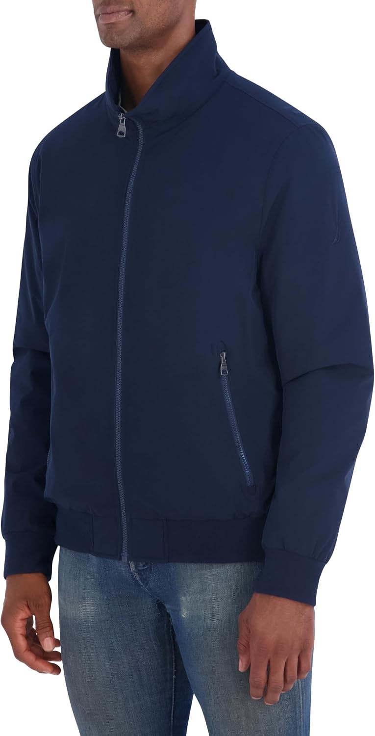 image:imageNautica Mens Fleece Lined Bomber Jacket Water Resistant Zip Front Casual CoatNavy