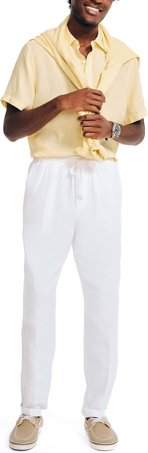 image:imageNautica Mens Nautica Classic Fit Linen Drawstring PantBright White