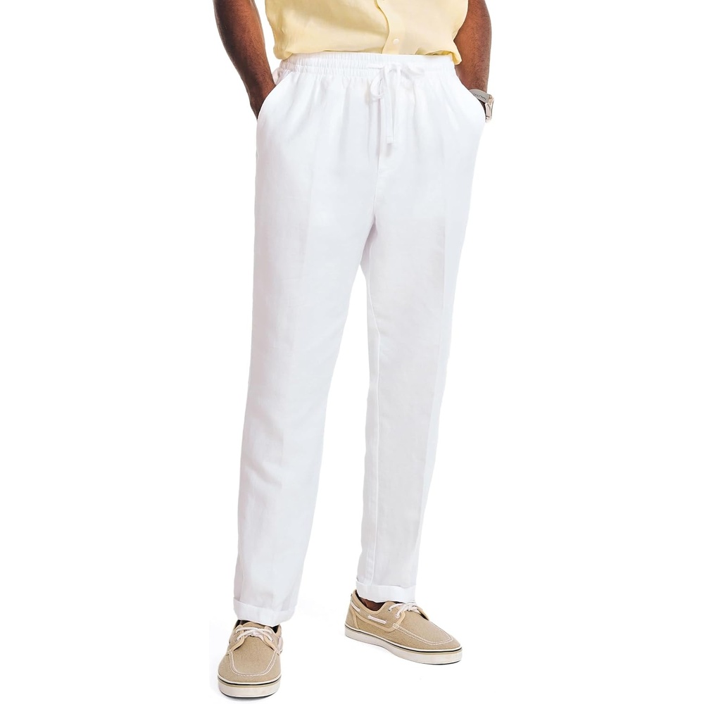image:imageNautica Mens Nautica Classic Fit Linen Drawstring PantBright White