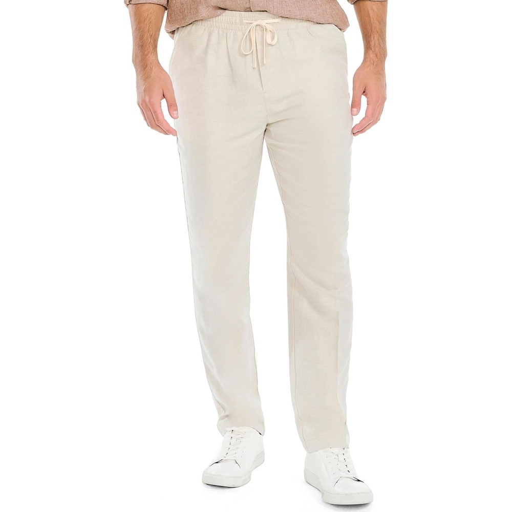 image:imageNautica Mens Nautica Classic Fit Linen Drawstring PantWheat Flax