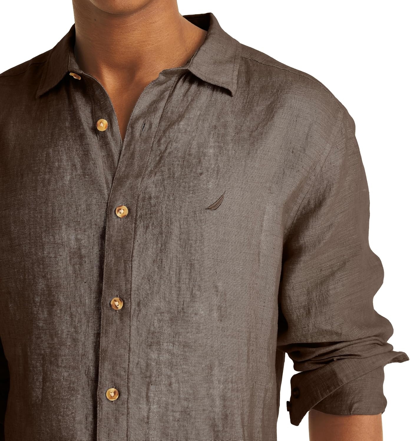 image:imageNautica Mens Mens Long Sleeve Linen Woven ShirtBig Sur Green