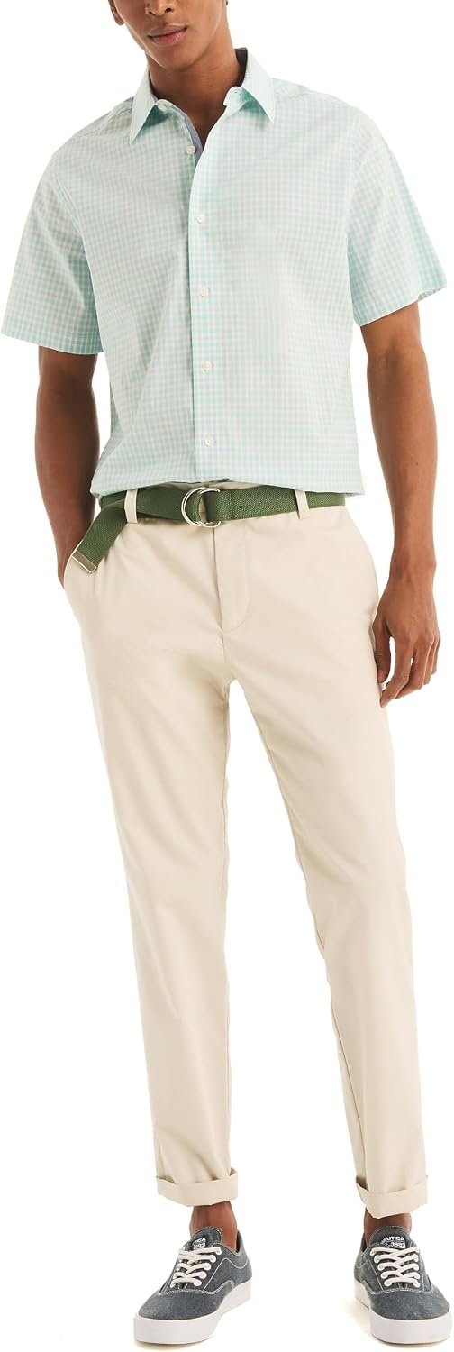image:imageNautica Mens Navtech Trim Fit Plaid ShortSleeve ShirtBright White