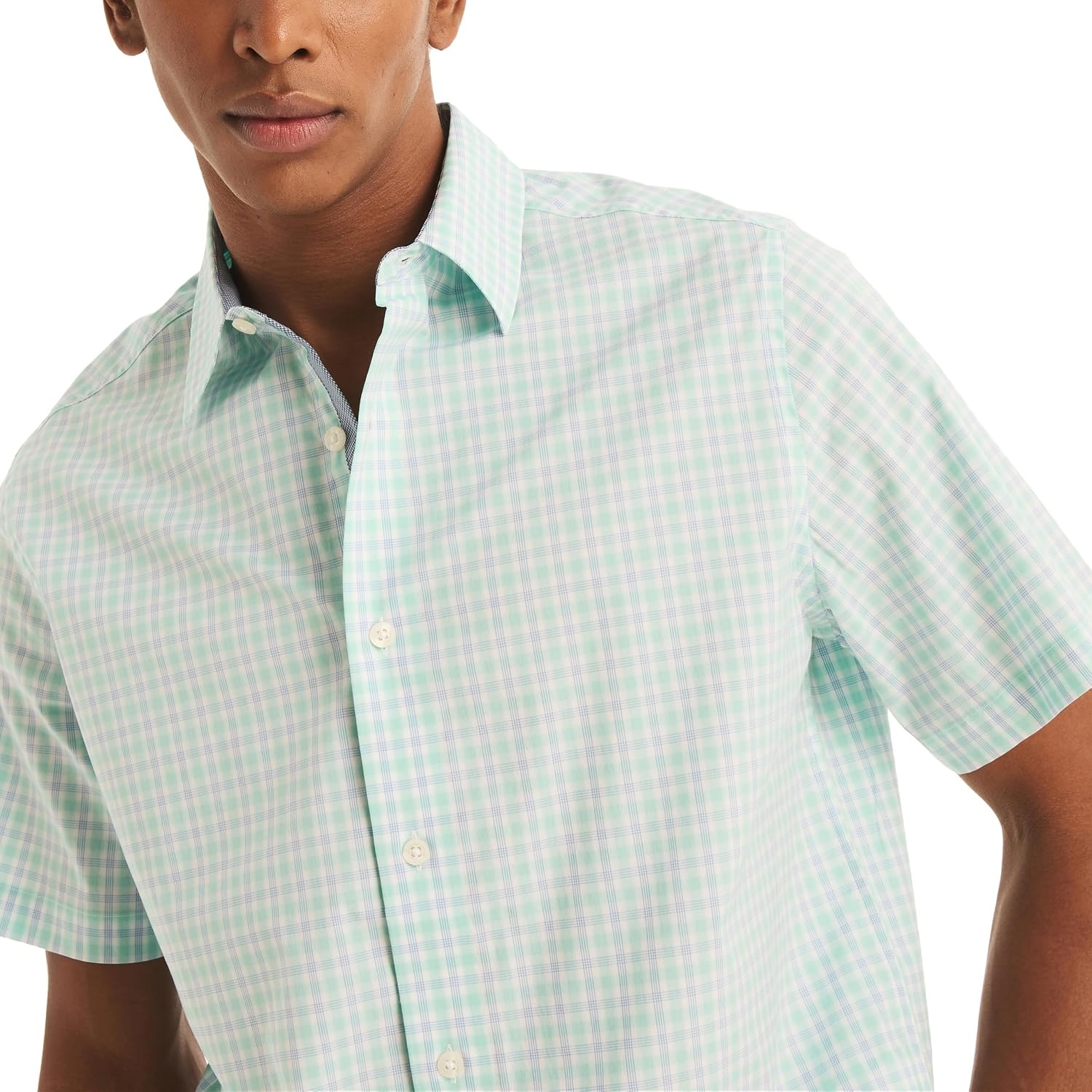 image:imageNautica Mens Navtech Trim Fit Plaid ShortSleeve ShirtBright White