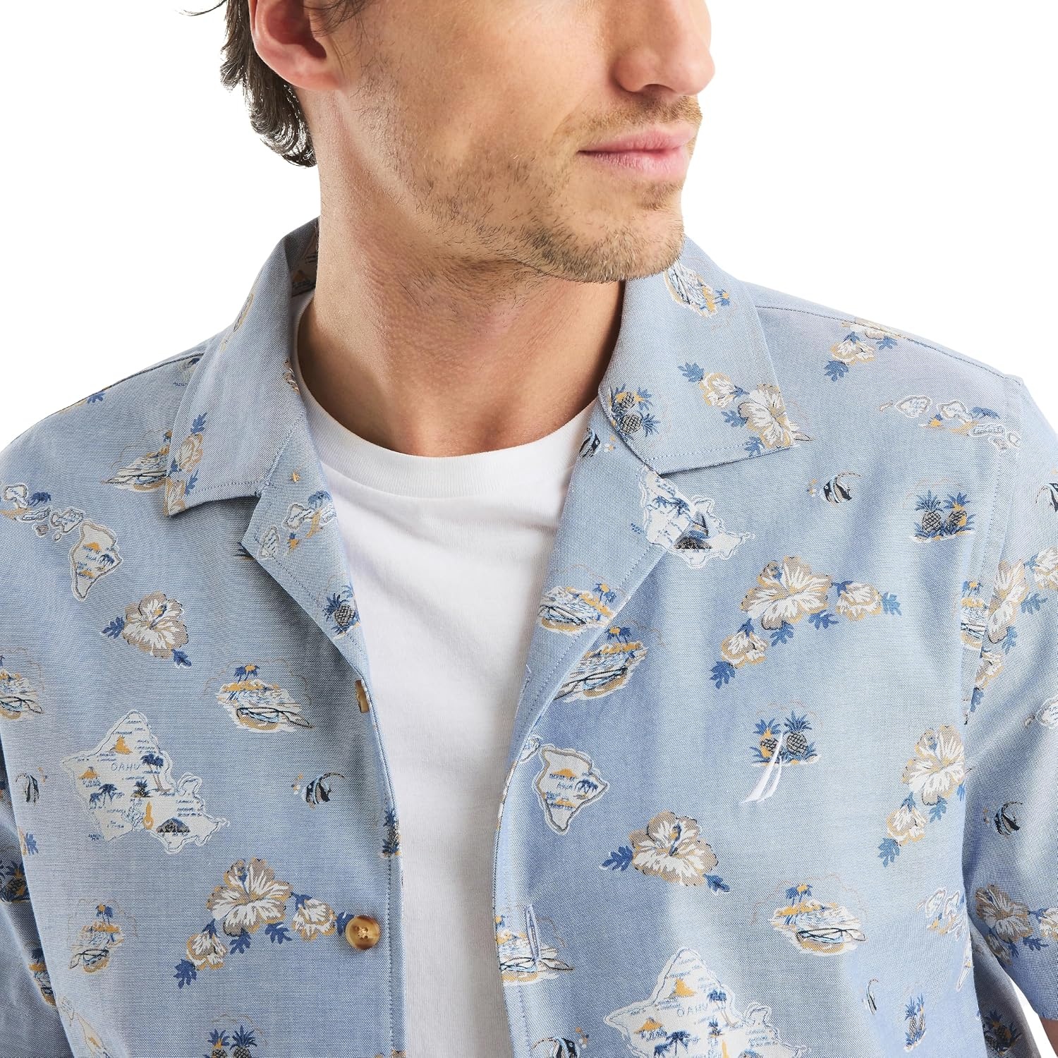 image:imageNautica Mens Short Sleeve Camp Collar Button Up ShirtMoon Light Blue