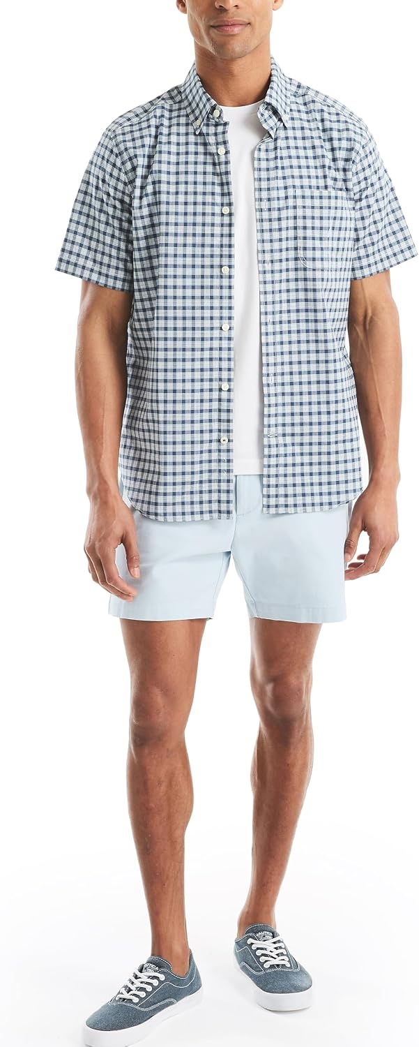 image:imageNautica Mens Tencel Plaid Printed ShirtLapis Blue
