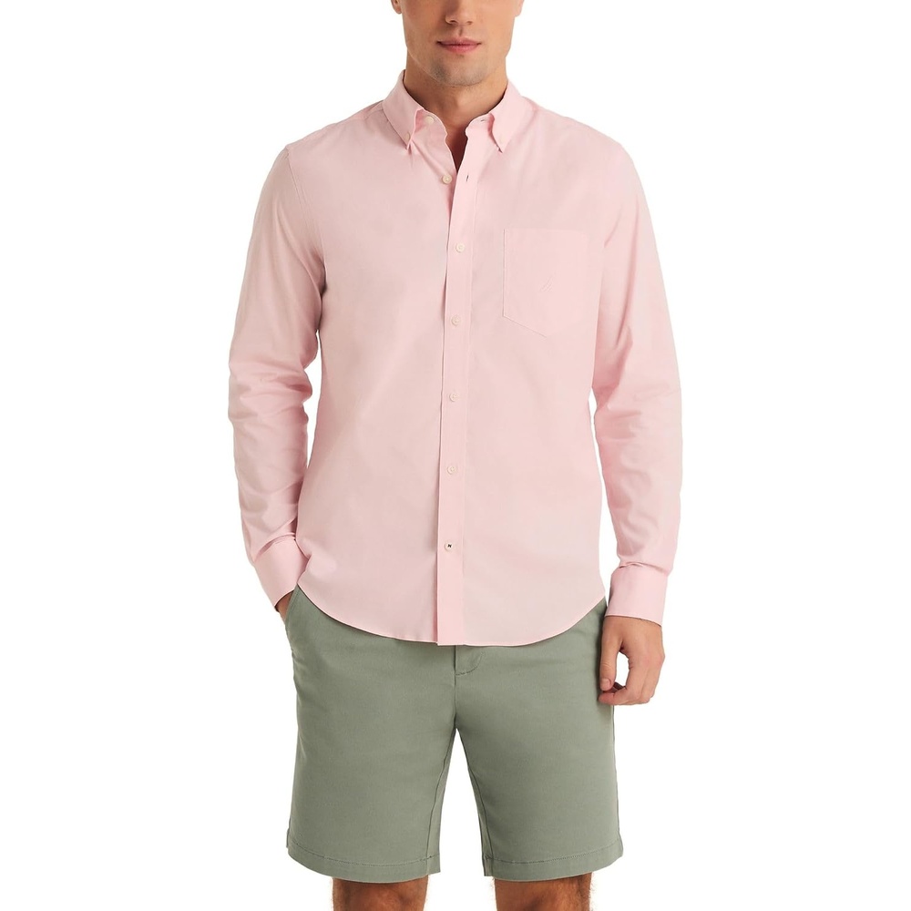 image:imageNautica Mens Long Sleeve Solid Button Up ShirtPale Orchid