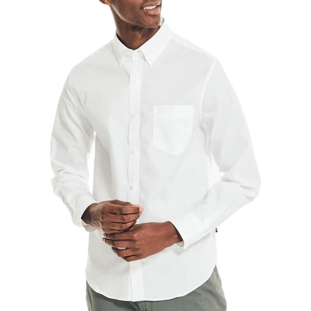 image:imageNautica Mens LongSleeve WrinkleResistant Plaid ShirtBright White