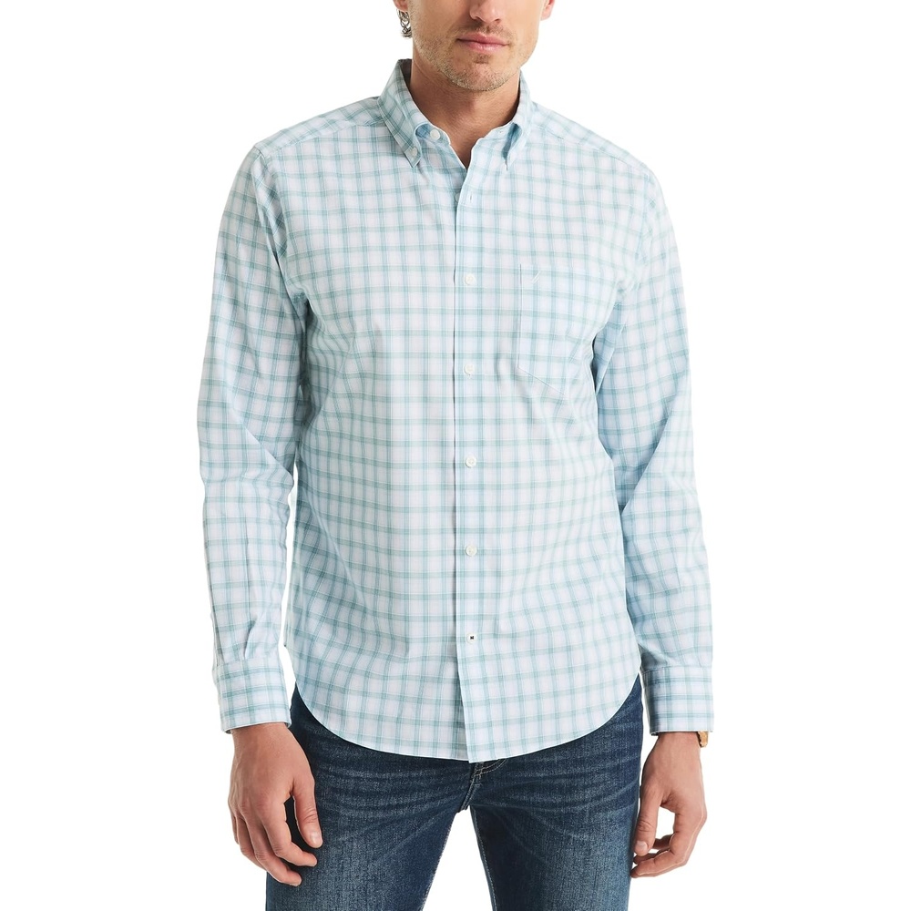 image:imageNautica Mens Mens Classic Fit Plaid Short Sleeve ShirtLight Fern