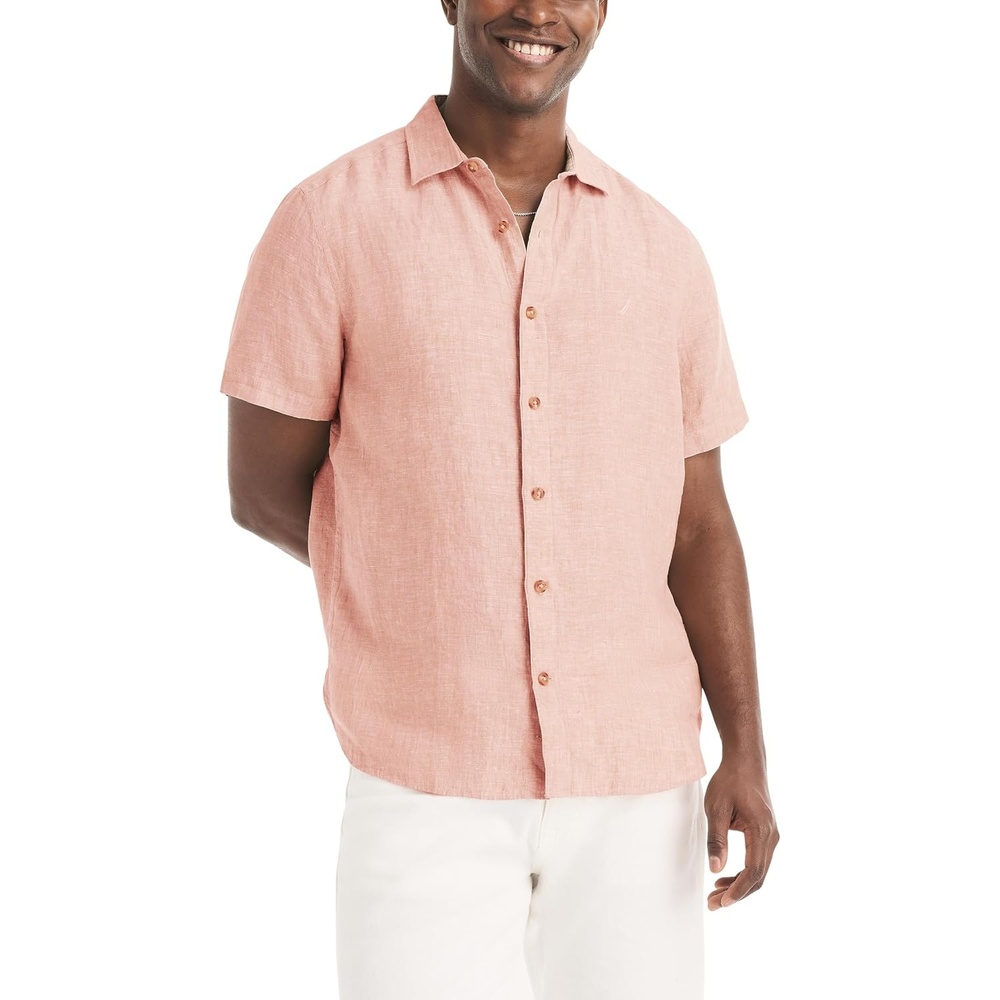 image:imageNautica Mens Mens Short Sleeve Linen Woven ShirtTangerine