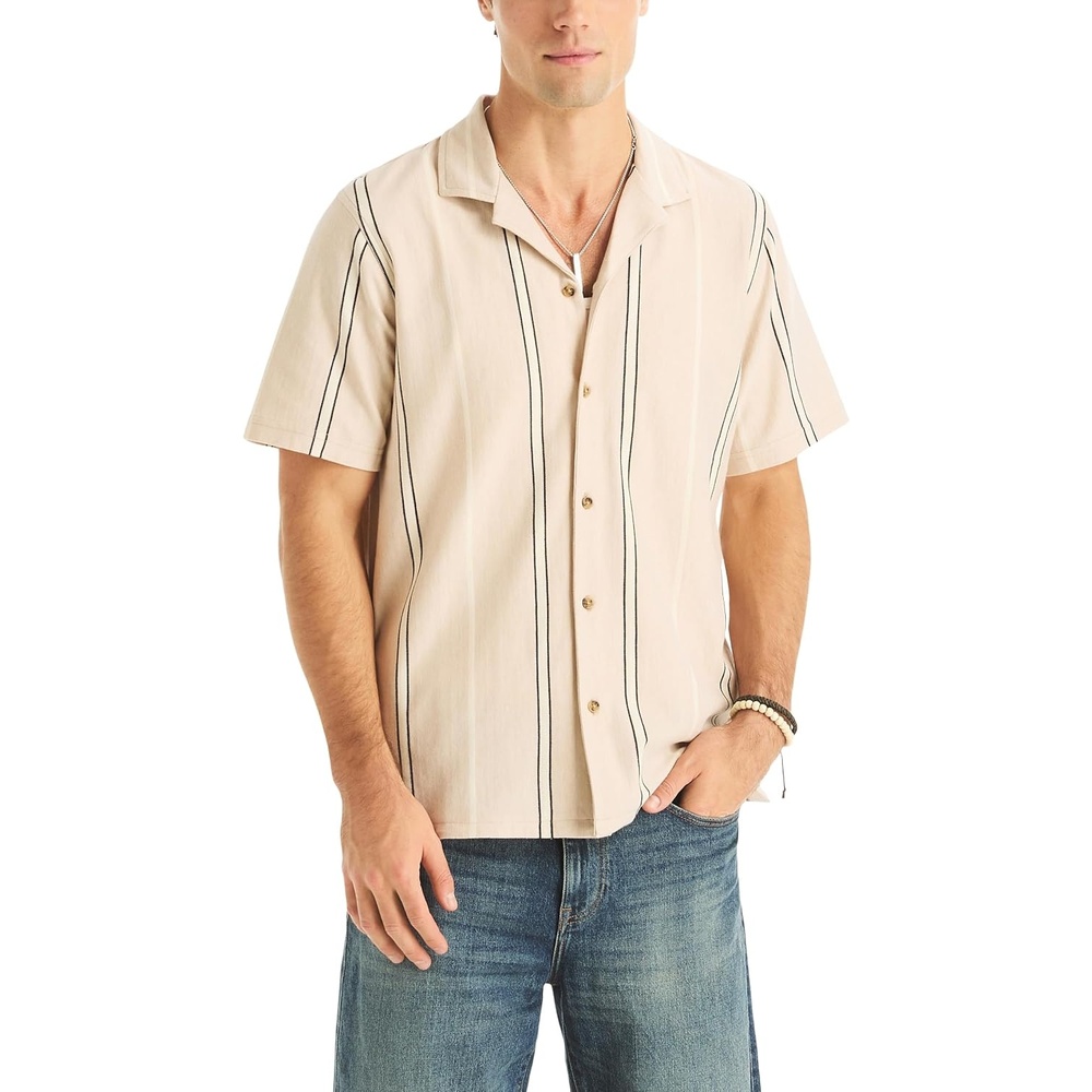 image:imageNautica Mens Mens Striped Spread Collar ShirtSafari
