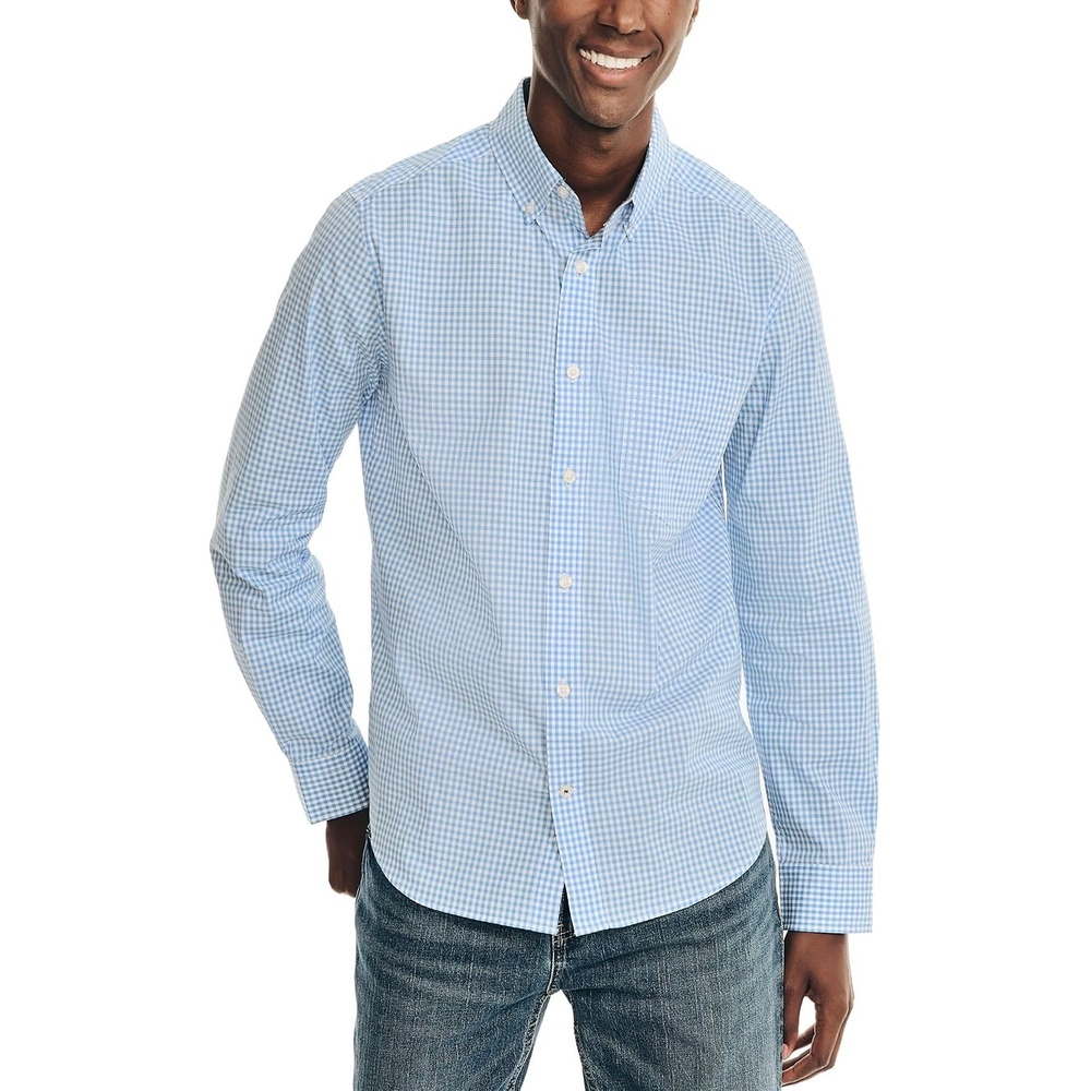 image:imageNautica Mens Nautica Sustainably Crafted Gingham Plaid ShirtLight French Blue
