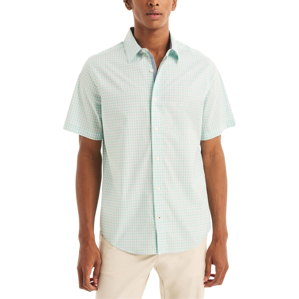 image:imageNautica Mens Navtech Trim Fit Plaid ShortSleeve ShirtBright White