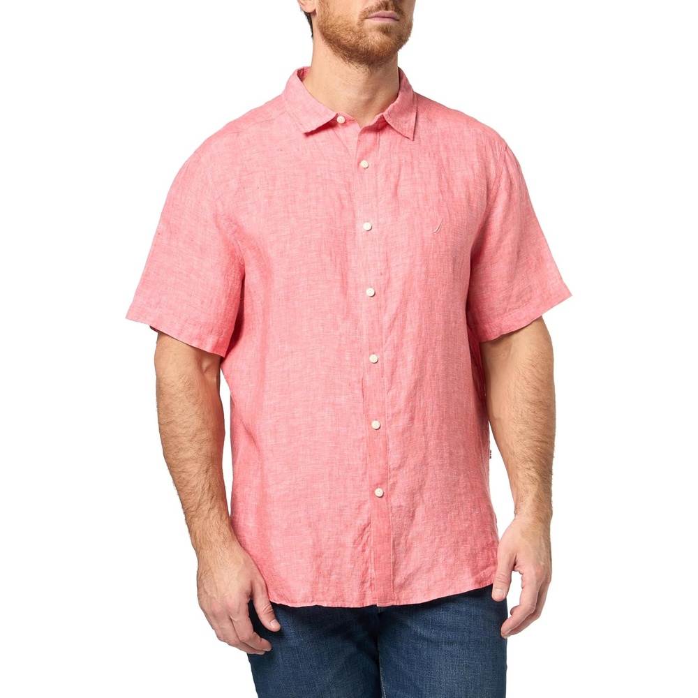 image:imageNautica Mens Short Sleeve Solid Linen Button Up Shirt6qb