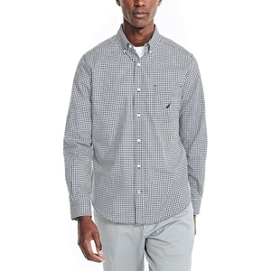 Nautica Men’s Long Sleeve Gingham Plaid Button Up Shirt(Navy)