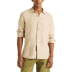 Nautica Men’s Men’s Long Sleeve Linen Woven Shirt(Sandy Bar)