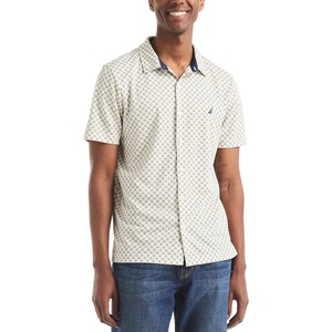 Nautica Men’s Nautica Short Sleeve Button Front Printed Button Up Shirt(Sail White)