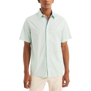 Nautica Men’s Navtech Trim Fit Plaid Short-Sleeve Shirt(Bright White)