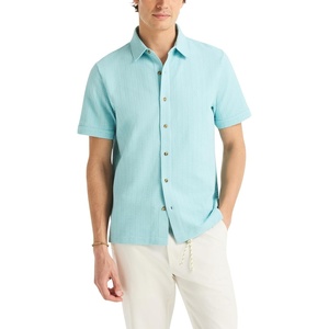 Nautica Men’s Short Sleeve Seersucker Button Up Shirt(Sea Water Blue)