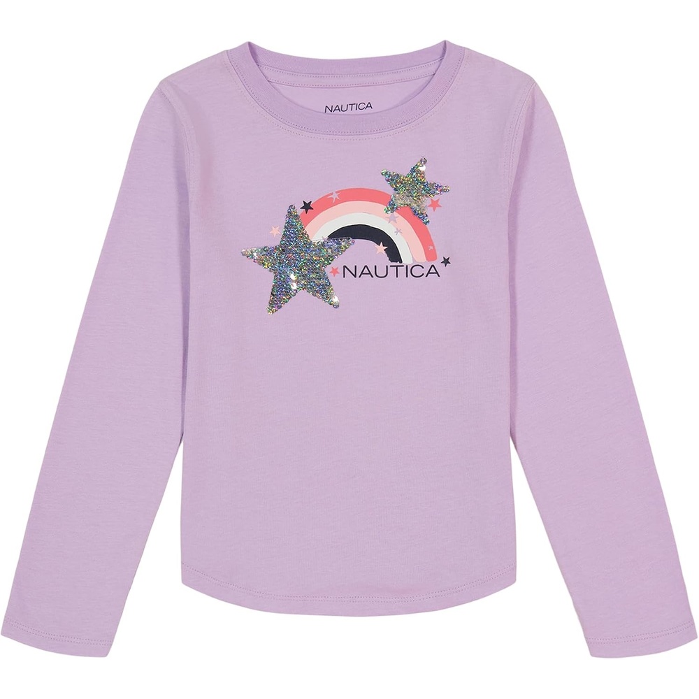 image:imageNautica Girls Long Sleeve Graphic TShirtLavendula Rainbow