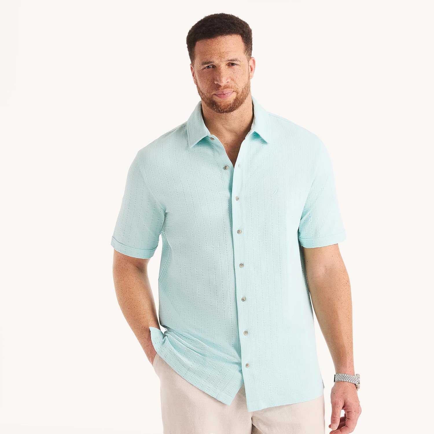 image:imageNautica Mens Nautica Big amp Tall Classic Fit Seersucker ShirtNew Sea Water Blue