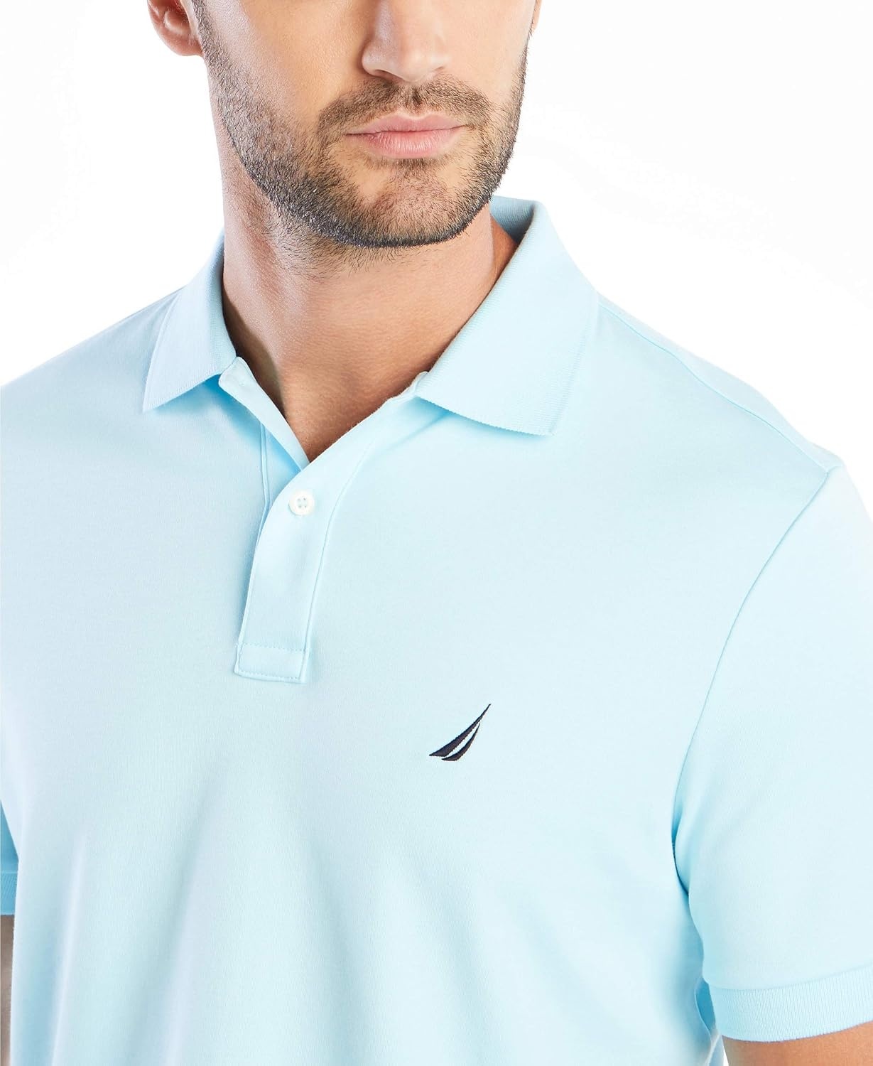 image:imageNautica mens Classic Fit Short Sleeve Dual Tipped Collar Polo ShirtBright Aqua Solid