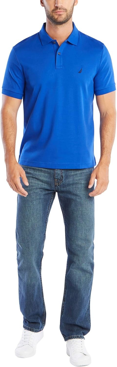 image:imageNautica mens Classic Fit Short Sleeve Dual Tipped Collar Polo ShirtBright Cobalt Solid