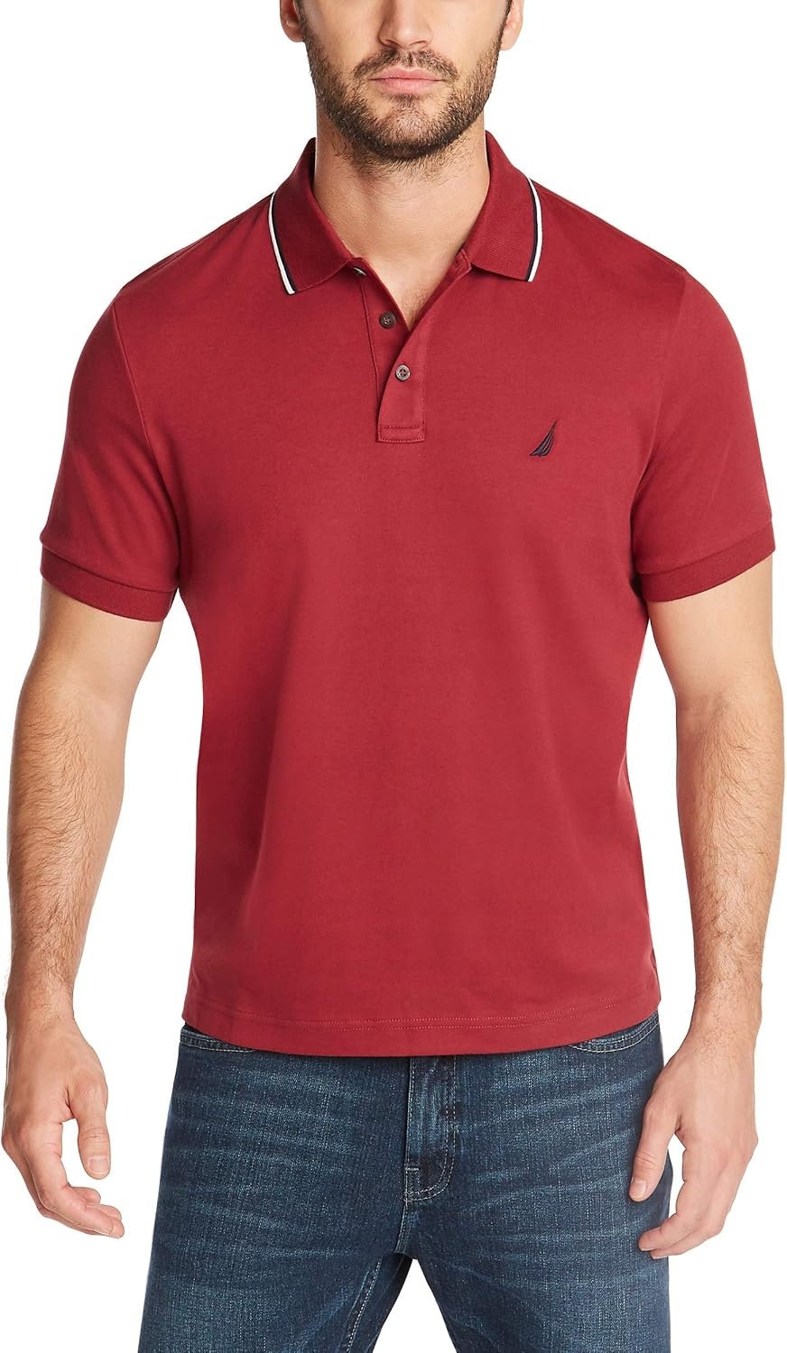 image:imageNautica mens Classic Fit Short Sleeve Dual Tipped Collar Polo ShirtBurgundy