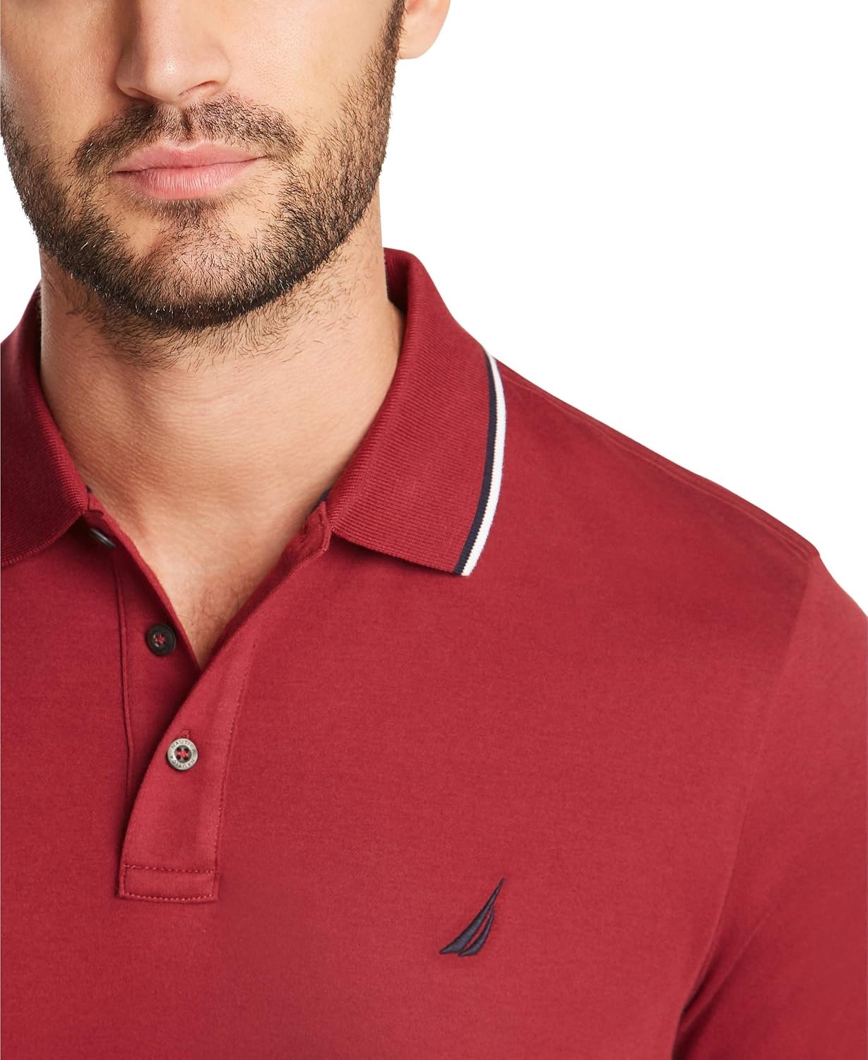 image:imageNautica mens Classic Fit Short Sleeve Dual Tipped Collar Polo ShirtBurgundy
